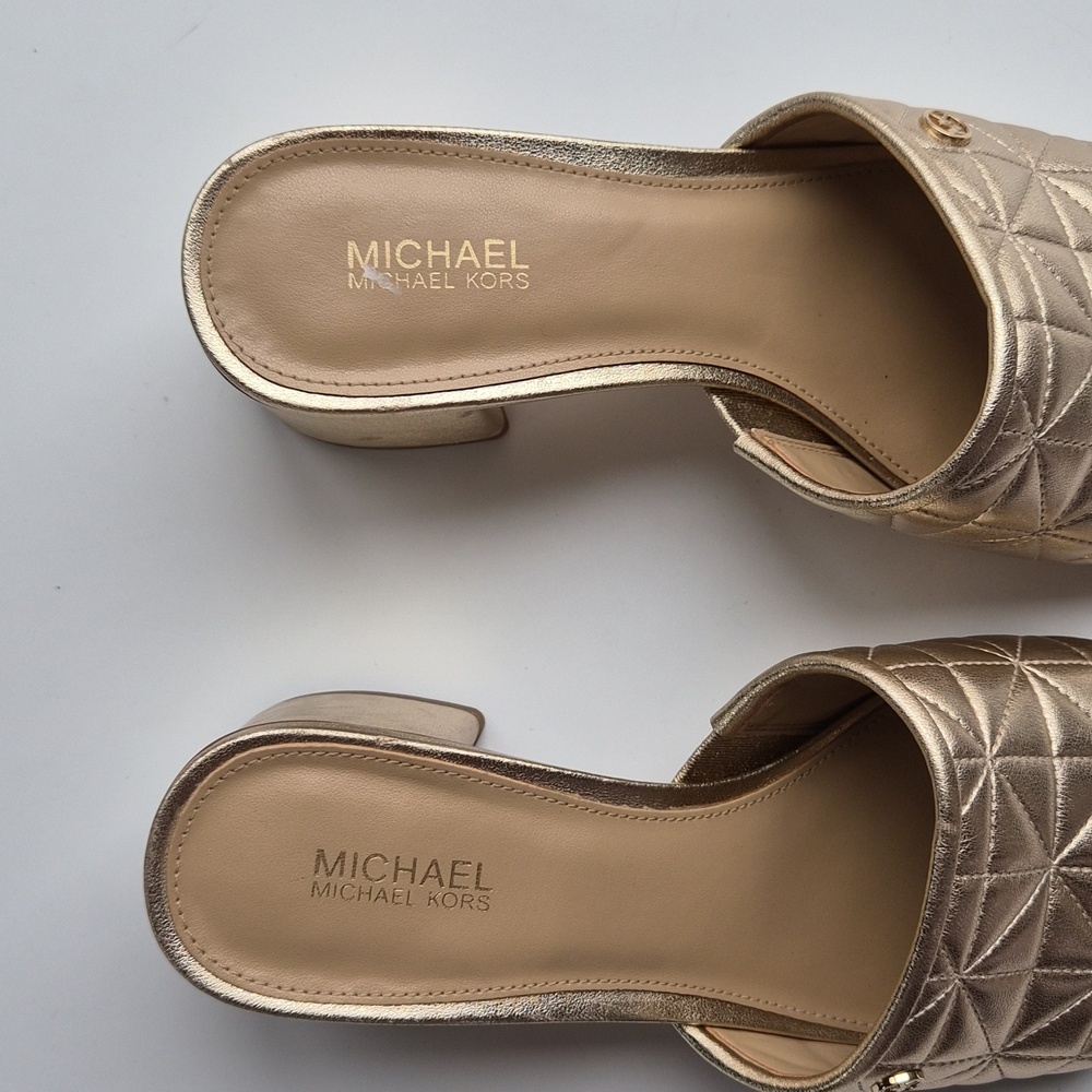 Michael Kors Metallic Gold Quilted Block Heel Mules - Picture 6 of 11